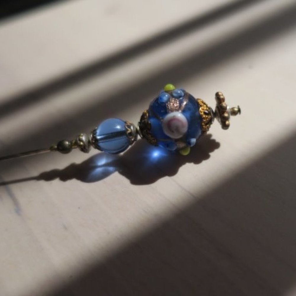 Murano Glass Bead Hairpin or Brooch, Blue